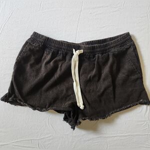 Volcom Women's Strutin Stone Twill Shorts 2.5" Drawstring Frayed Black Medium